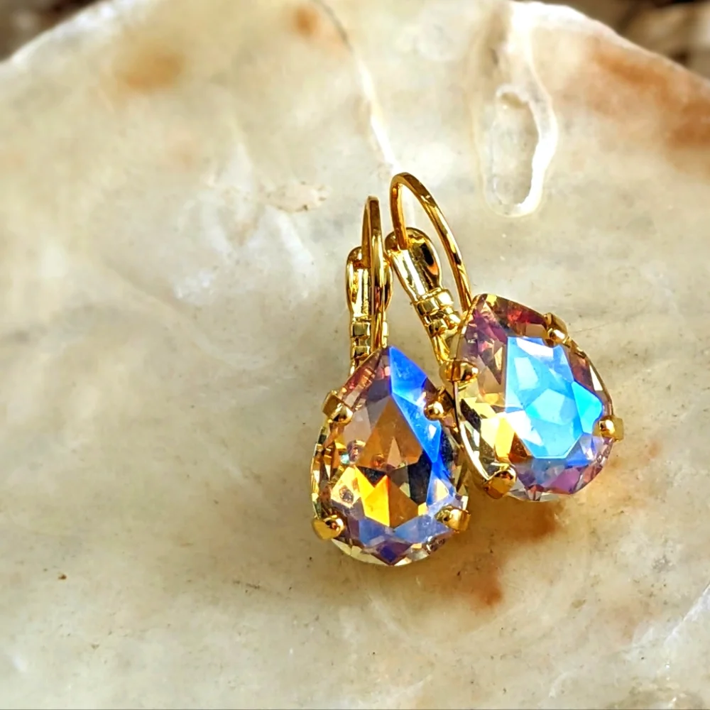 Divine Sparkling Lavender AB Swarovski Crystal In 18k Gold Plated Earrings